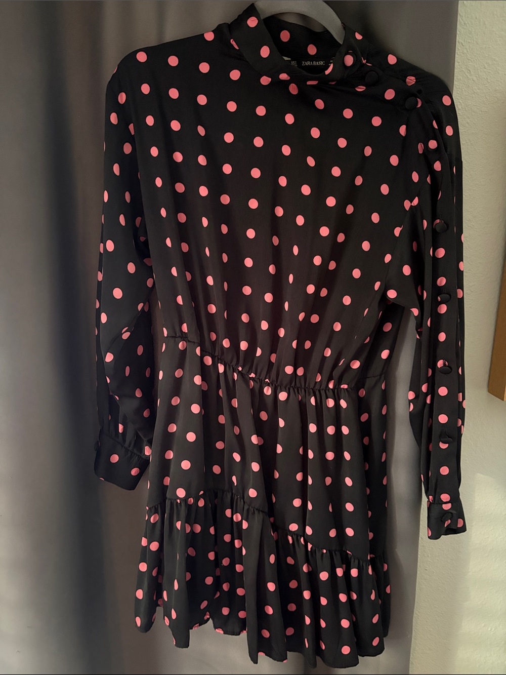 Zara Black Dress with Pink Polka Dots